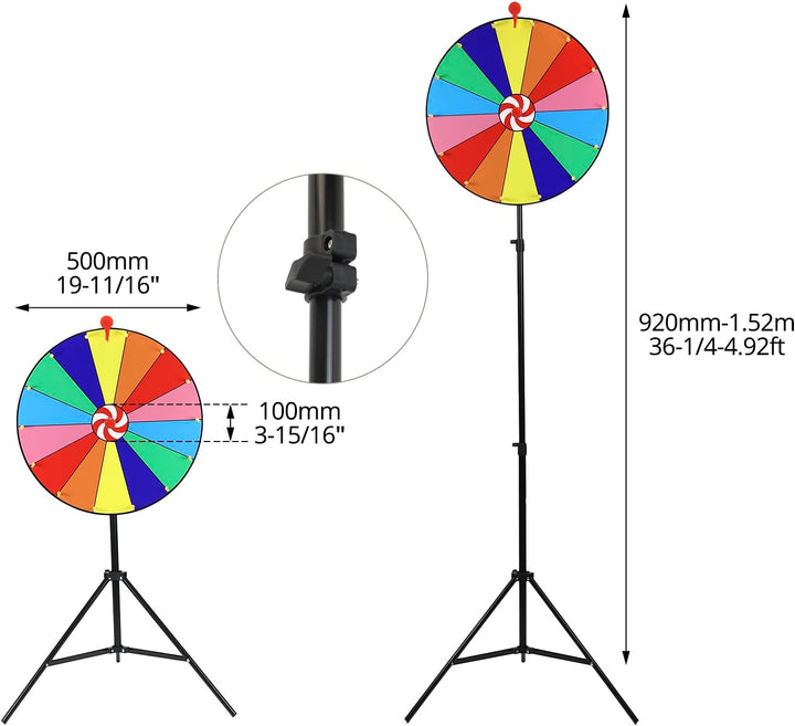 QWORK® 50 cm Gewinnrad Spielzeug mit 14 Steckplätze - Verstellbarer Stativständer 90-150 cm - für Lo
