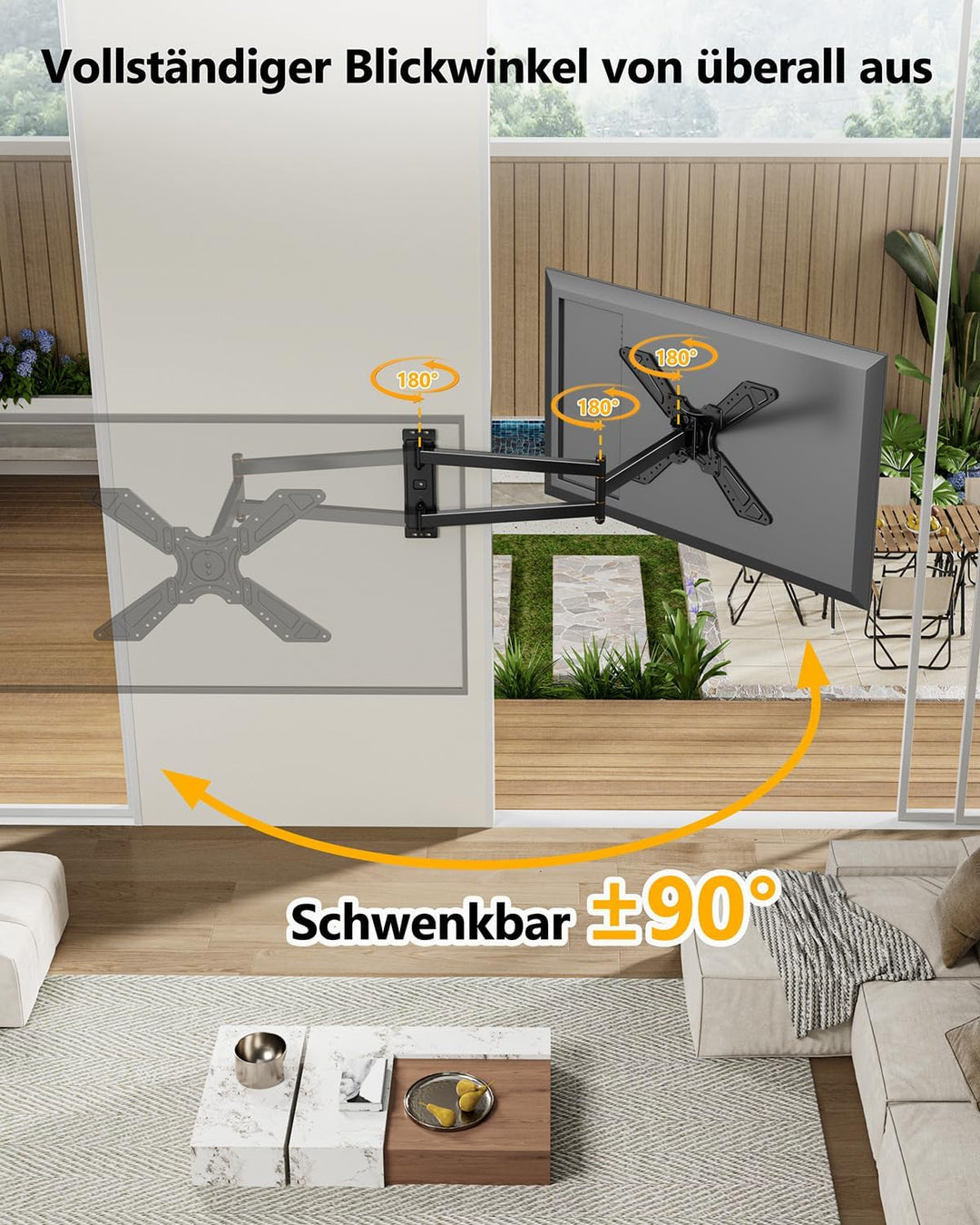 TV Wandhalterung Schwenkbar für 32-75 Zoll Fernseher, 180° Drehung von Querformat zu Hochformat Ecke