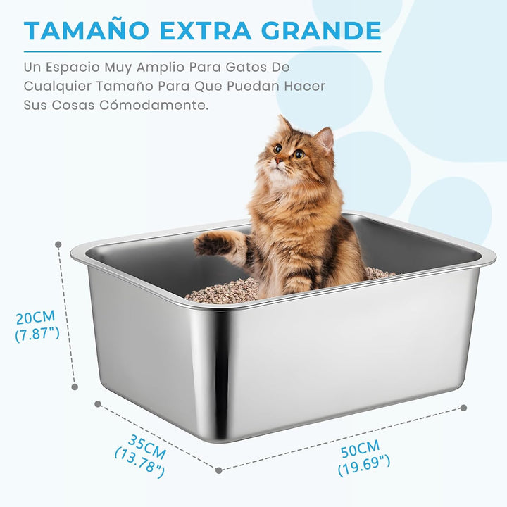 Lohofrnny Edelstahl Katzenklo, 50×35×20cm Grosse XXL Katzentoilette aus Edelstahl, Katzenklo Geruchs