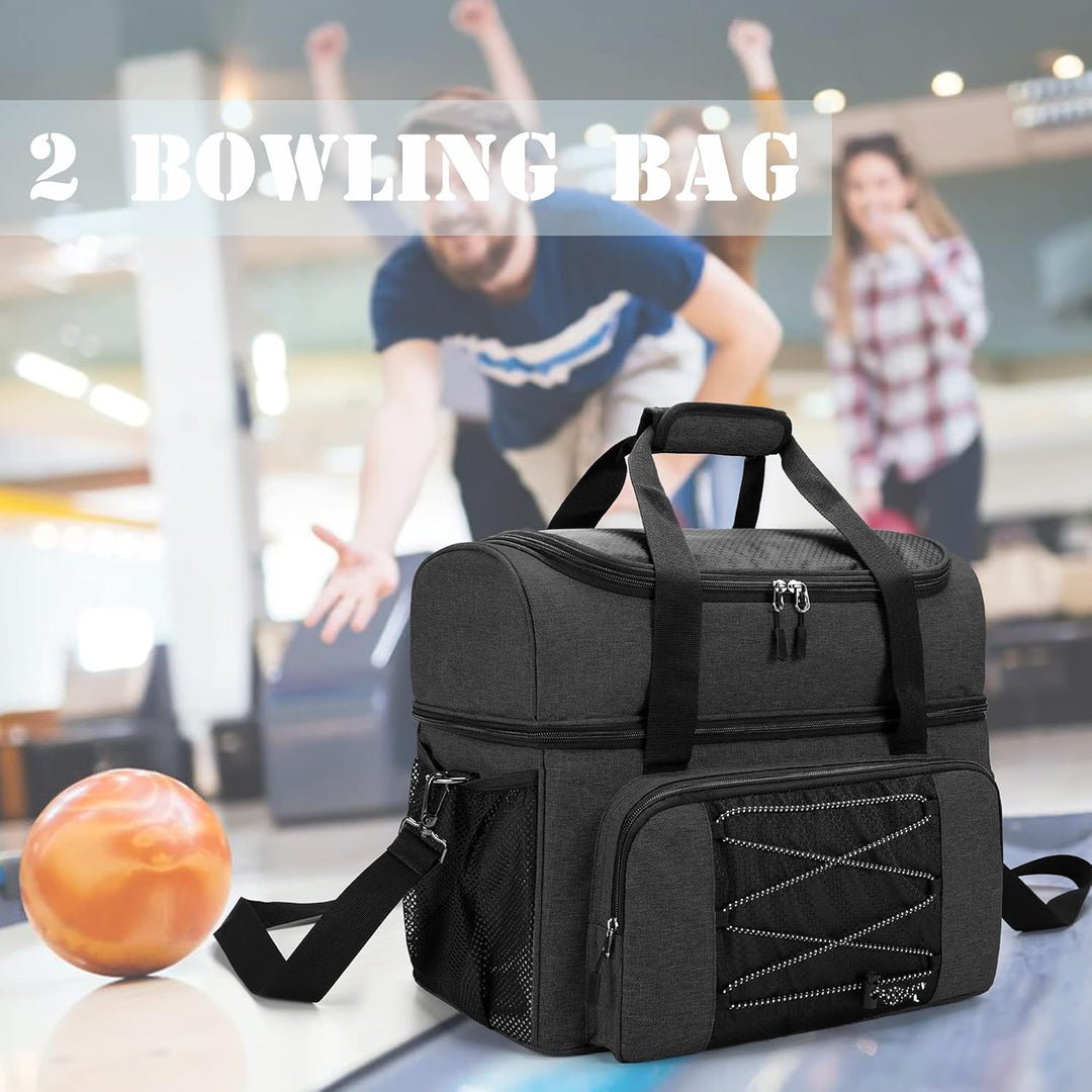DSLEAF Bowlingtasche für 2 Bälle mit Holzballhalter und gepolsterter Trennwand, EIN Paar Bowlingschu