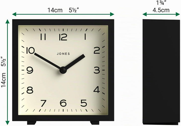 JONES CLOCKS® 'Disco' Schreibtischuhr – Elegantes, quadratisches Design in Schwarz, stilvoll und gut