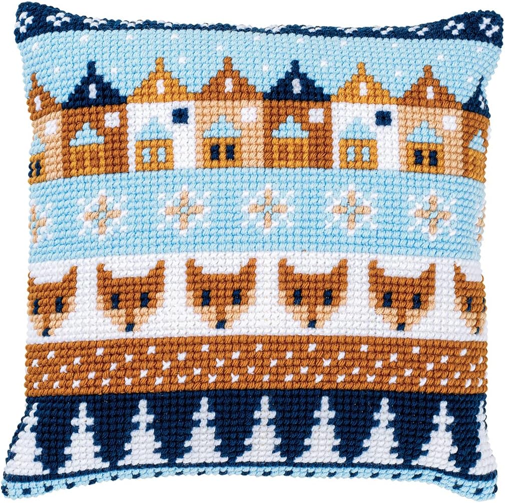 Vervaco PN-0170316 Kreuzstichkissen Set vorgezeichnet, Baumwolle, Wintermotive, 40x40cm