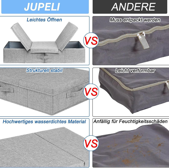 JUPELI 3 Stück Faltbarer Unterbett Aufbewahrungsbox, 15cm Hoch Unter Bett Aufbewahrungskisten Flach,