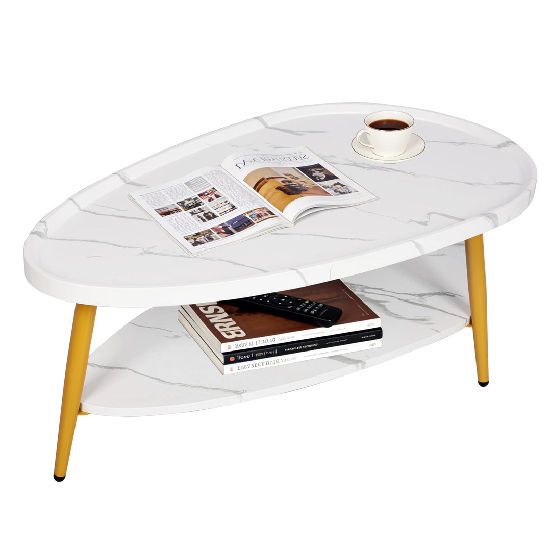 Couchtisch Oval Holz | Wohnzimmertisch Sofatisch mit Metallrahmen | Einfacher Aufbau, Industrie-Desi