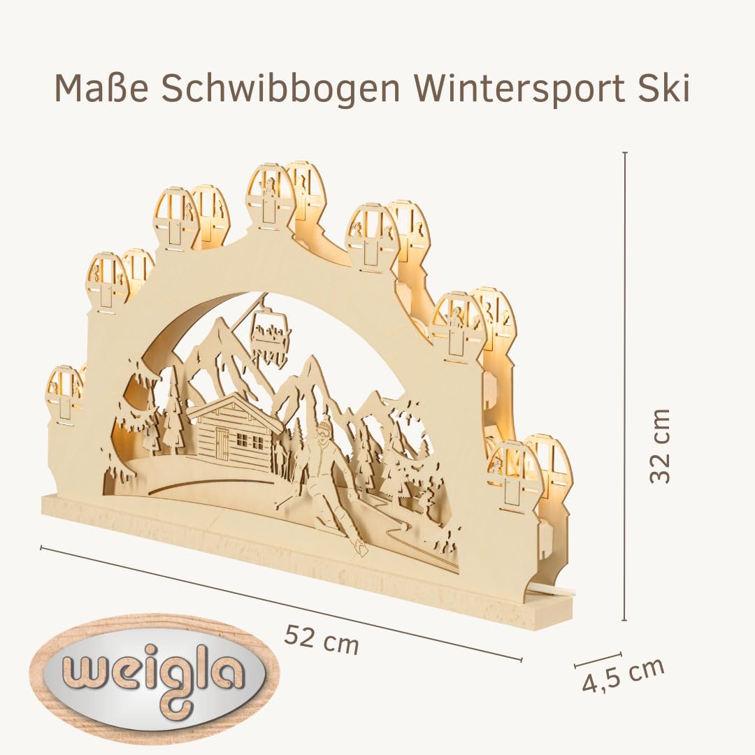 weigla - Schwibbogen original Erzgebirge 7 flg. Wintersport - Lichterbogen Weihnachten - 7 x 34 V, 3