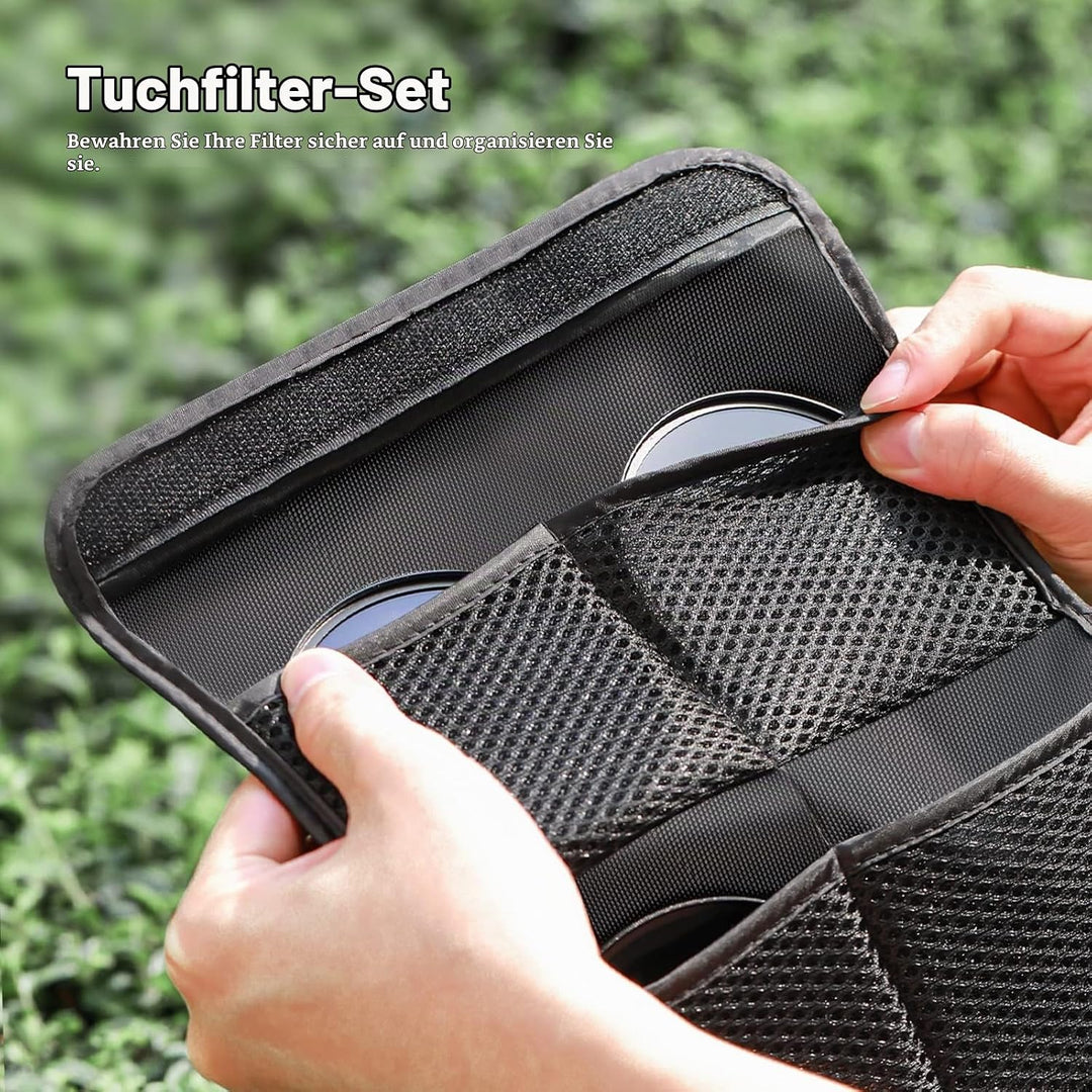 NEEWER 77mm ND Filter Set UV CPL(Polfilter) FLD ND2 ND4 ND8 Graufilter Gegenlichtblende und Objektiv