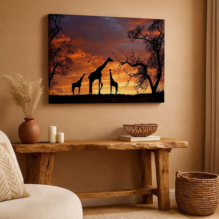 Bilder auf Leinwand 100x70cm Leinwandbild Giraffe Afrika Sonne Safari Gross Wanddeko Bild Schlafzimm