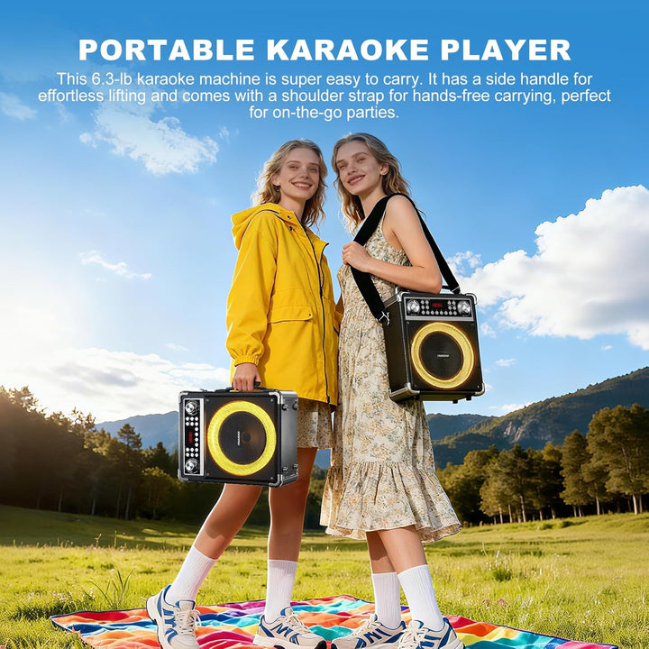 Karaoke-Maschine mit 2 kabellosen Mikrofonen, tragbarer Bluetooth-Lautsprecher für Erwachsene und Ki