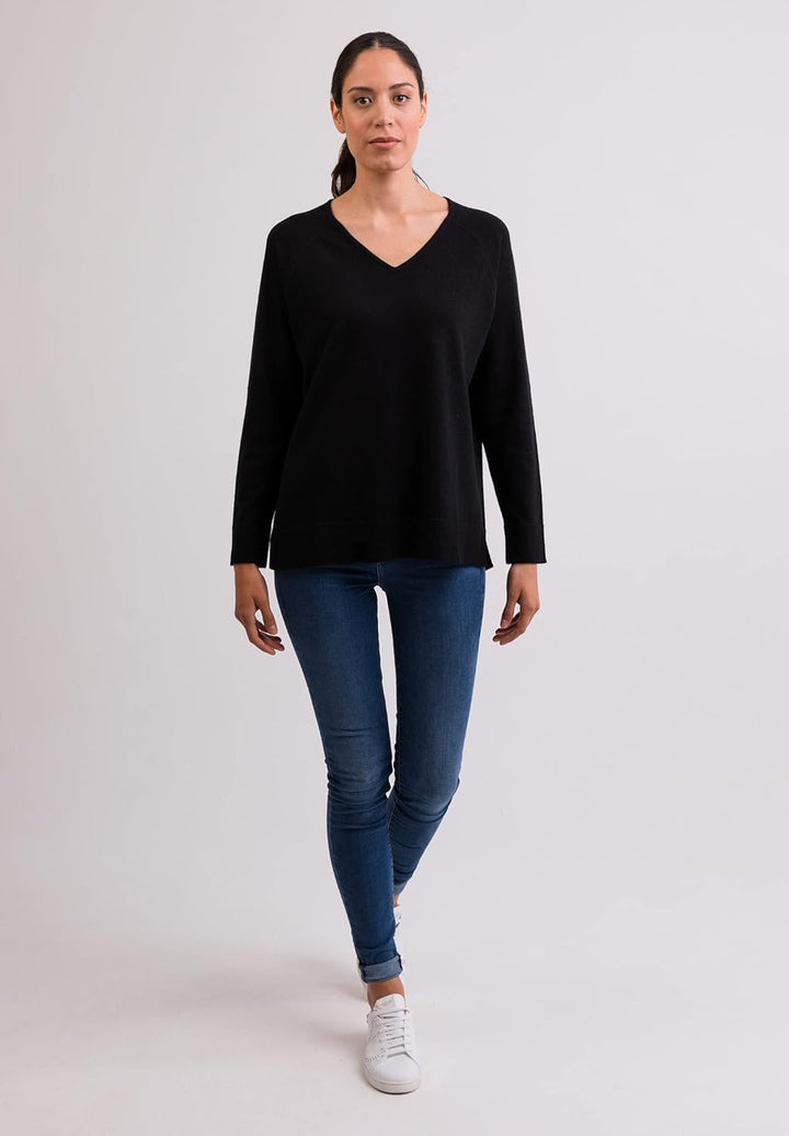 100% Kaschmir Damen Pullover mit geradem Schnitt und Seitenschlitz | Sweater V-Ausschnitt 2-fädig S