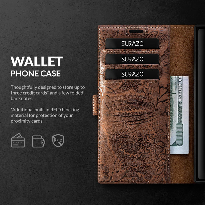 SURAZO Slim Magnet Handyhülle für Samsung Galaxy S23 Ultra Hülle Leder – Klappbare Echtleder Schutzh