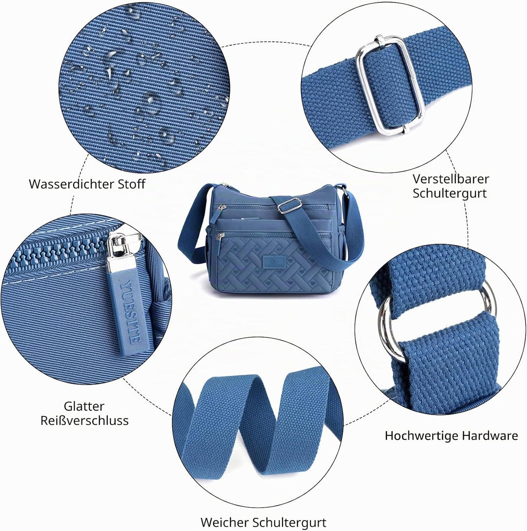 NOTAG Nylon Umhängetasche Damen, Wasserdicht Casual Schultertasche Mehrere Taschen Messenger-Tasche