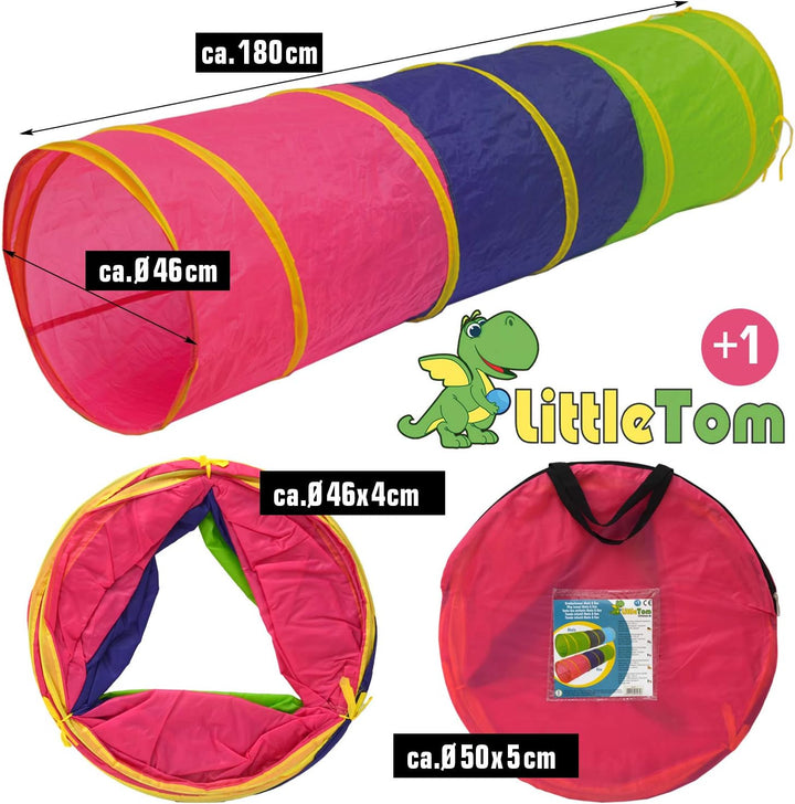 LittleTom Spieltunnel für Kinder - 180x46 Activity Spieltunnel Baby Turnen - Parcours Tunnel Spielze