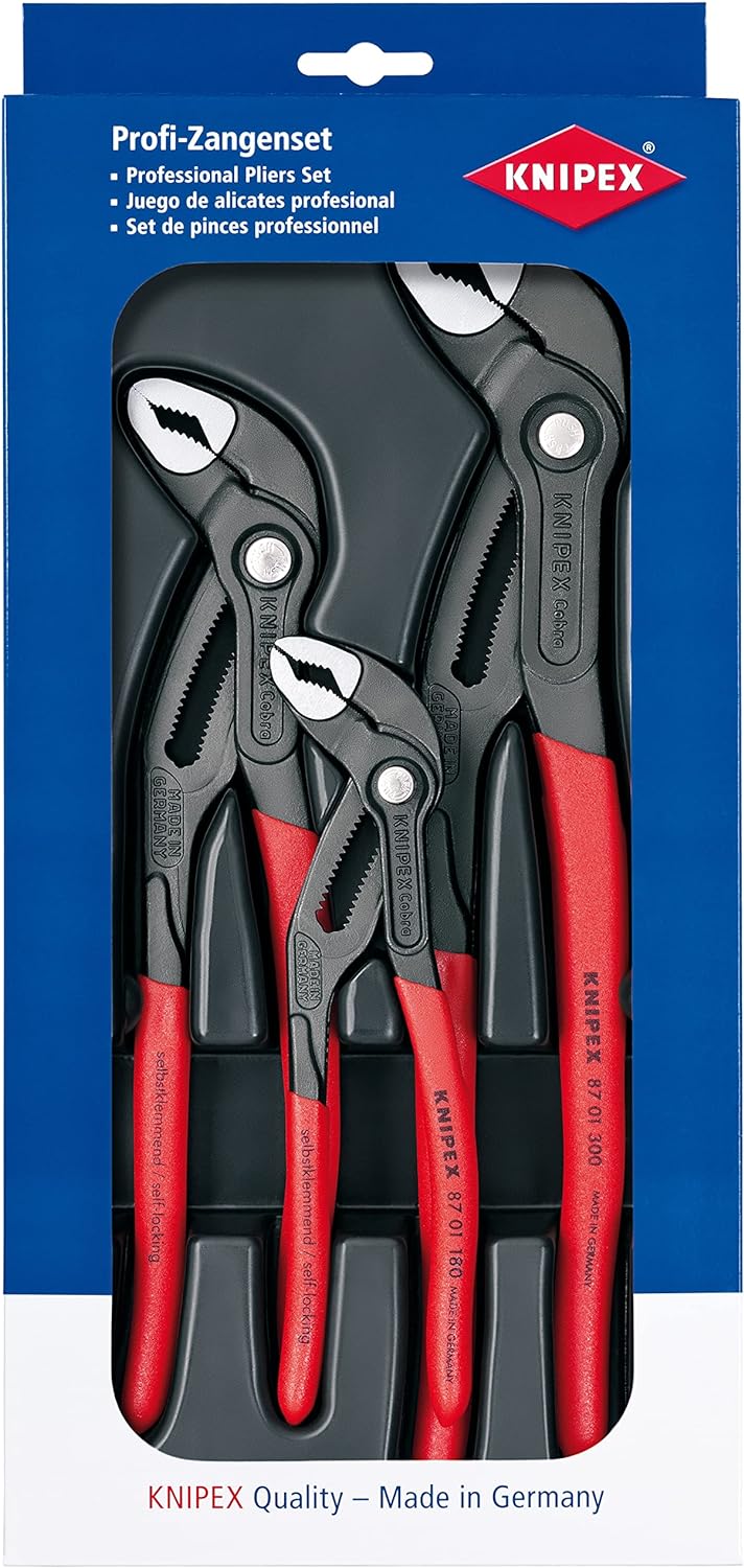 KNIPEX Cobra®-Paket Wasserpumpenzangen-Set, 3-teilig, 150 bis 300 mm, Selbstklemmeffekt, Zangenset,