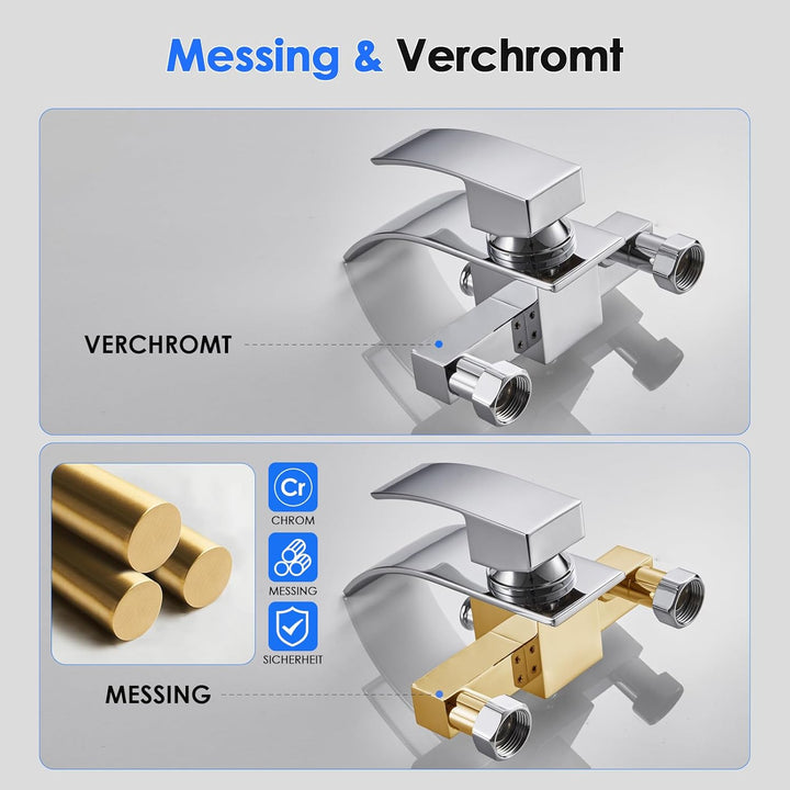 ROVOGO Badewannenarmatur Wasserfall mit Handbrause, Aufputz Einhandmischer Wannenarmatur mit Messing