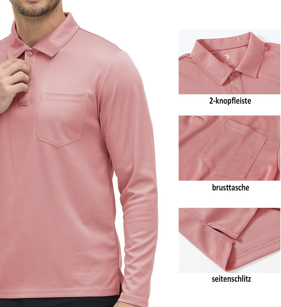 donhobo Poloshirt Herren Langarm Golf Shirts Atmungsaktiv Schnelltrocknend Army Polo T-Shirts Outdoo