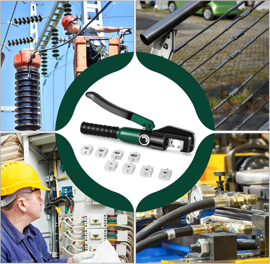 Hydraulische Kabelschuh-Crimpzange 6–70 mm², Werkzeugsatz für elektrische Kabelschuhe mit 8 Matrizen