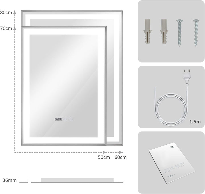 YOURLITE Spiegel mit Beleuchtung, 70x50cm, Badspiegel mit Beleuchtung Touch-Schalter, LED Spiegel mi