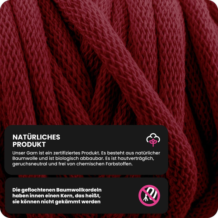 Netuno 1x Makramee Garn Bordeaux 9 mm 50 m Baumwollkordel mit Polyesterkern Dickes Garn Makramee Kor