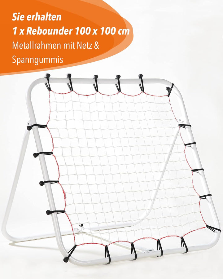 Fussball Rebounder 100 x 100 cm – klappbare Kickback Rückprallwand – Einstellbarer Winkel – für Tech
