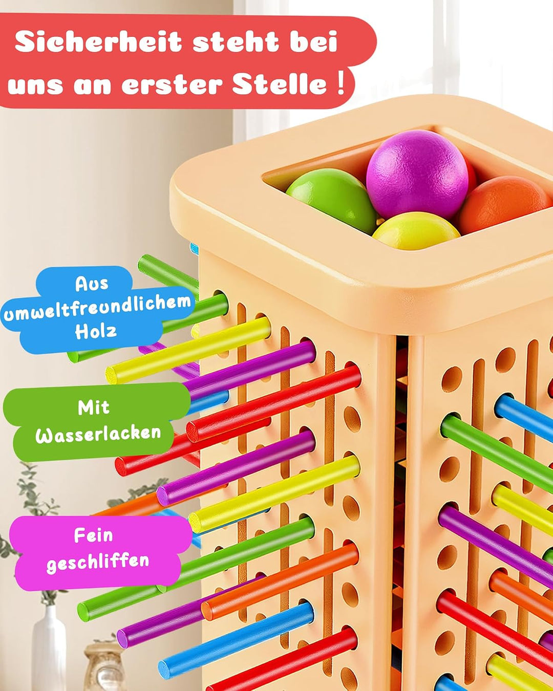 Montessori Spielzeug Holz Brettspiel ab 3–9 Jahre mit Stäbchen &amp; Ball | Holzspielzeug Kinder, Lernsp
