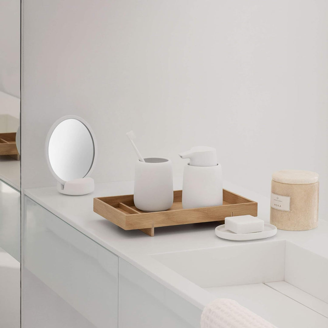 Blomus - SONO - Kosmetikspiegel - Moonbeam/Weiss - Keramik/Silikon - (HxBxT) 185 x 90 x 170mm, One S