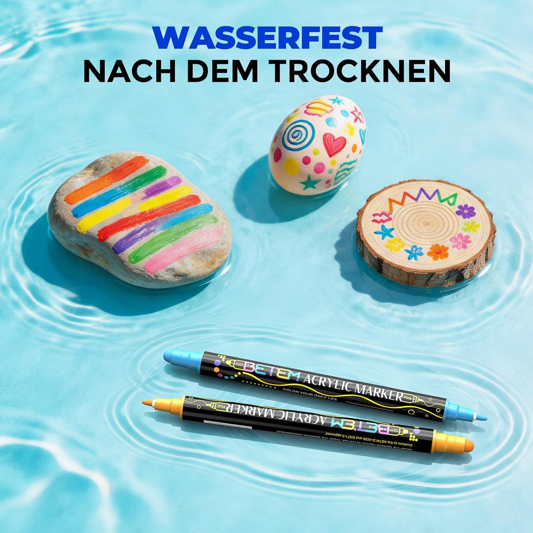 Betem 36 Farben Acrylstifte für Steine Wasserfest mit Doppelspitze, Acrylmarker für Holz, Leinwand,