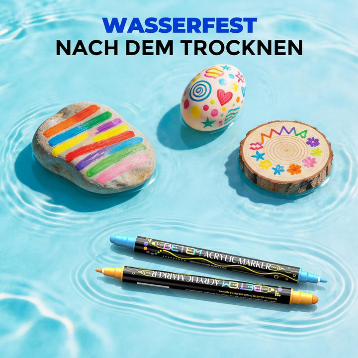 Betem 36 Farben Acrylstifte für Steine Wasserfest mit Doppelspitze, Acrylmarker für Holz, Leinwand,