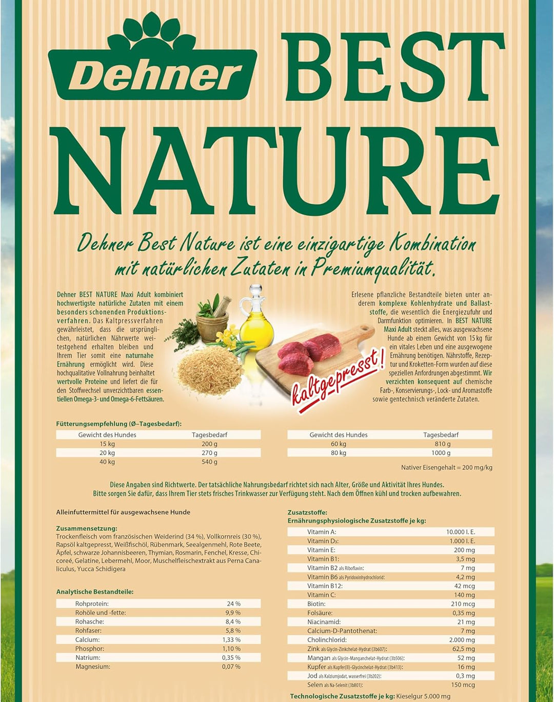 Dehner Best Nature Hundefutter Maxi Adult, Trockenfutter getreidefrei / zuckerfrei, für ausgewachsen