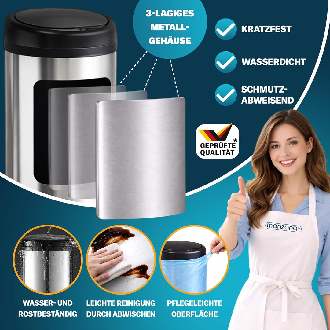 Monzana Sensor Abfalleimer 56L Automatischer Mülleimer LED Anzeige Müllbehälter berührungslos Bewegu