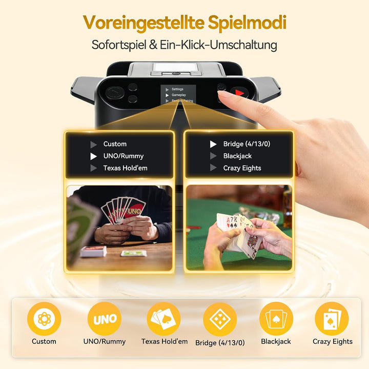 2-in-1 Automatischer Kartenmischer &amp; Dealer Maschine mit 4 Fernbedienungen, wiederaufladbar, 360° dr
