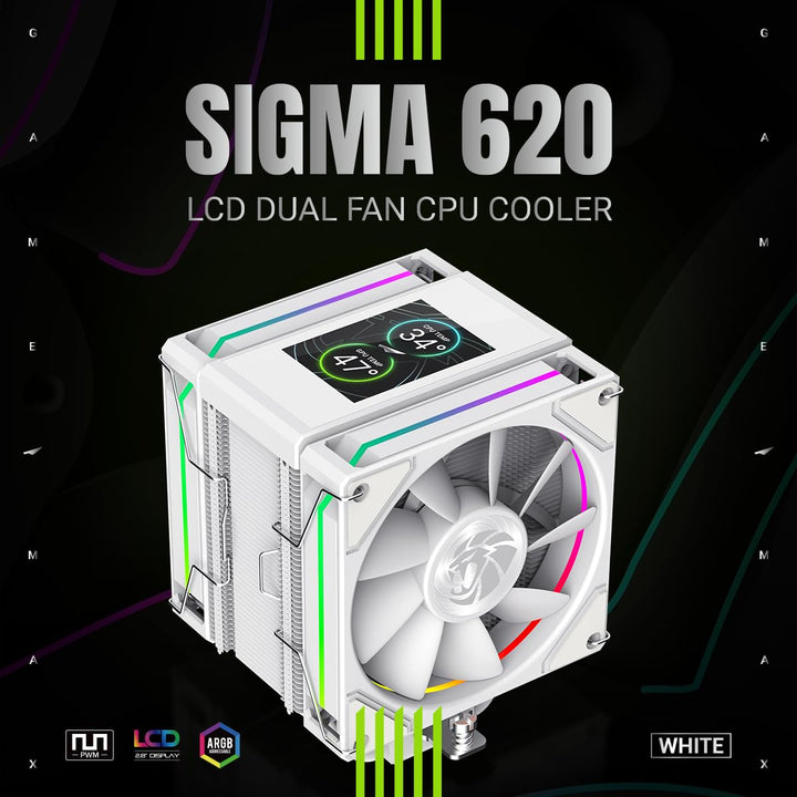 GameMax SIGMA 620 CPU Luftkühler Dual-Tower, 2×120 mm PWM Lüfter, 6 Heatpipes, bis 245 W TDP, 2,8 Zo
