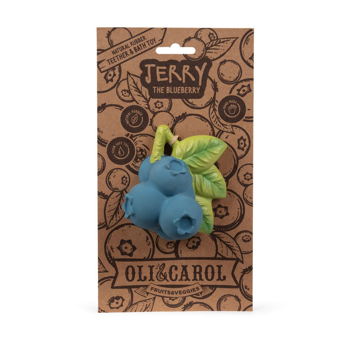 Oli & Carol - Baby-Beissring aus Naturkautschuk, Jerry the Blueberry, 9 cm
