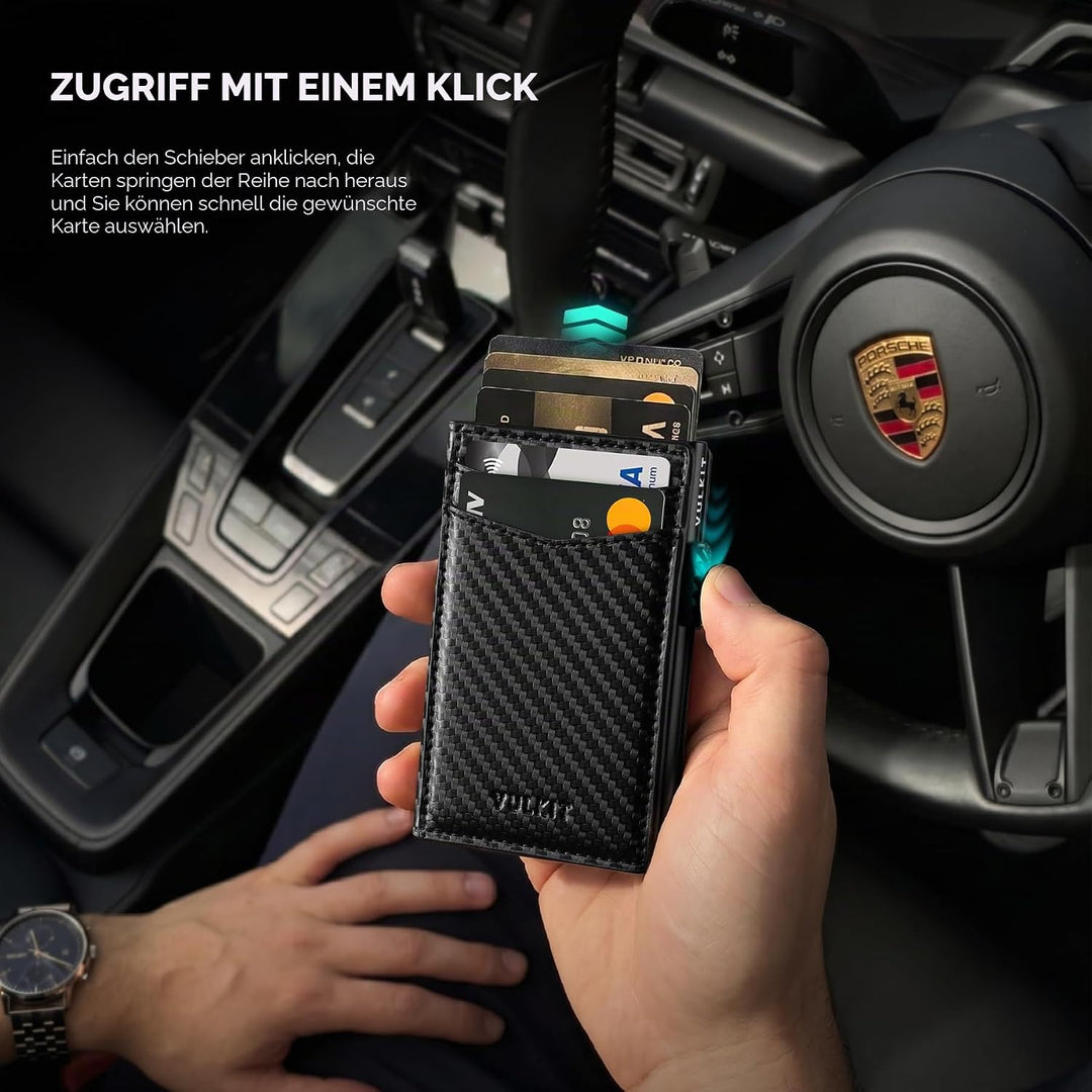VULKIT Kreditkartenetui Leder Kartenetui RFID Blocking Automatische Pop Up Visitenkartenetui für Kar