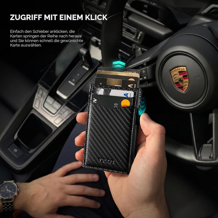 VULKIT Kreditkartenetui Leder Kartenetui RFID Blocking Automatische Pop Up Visitenkartenetui für Kar