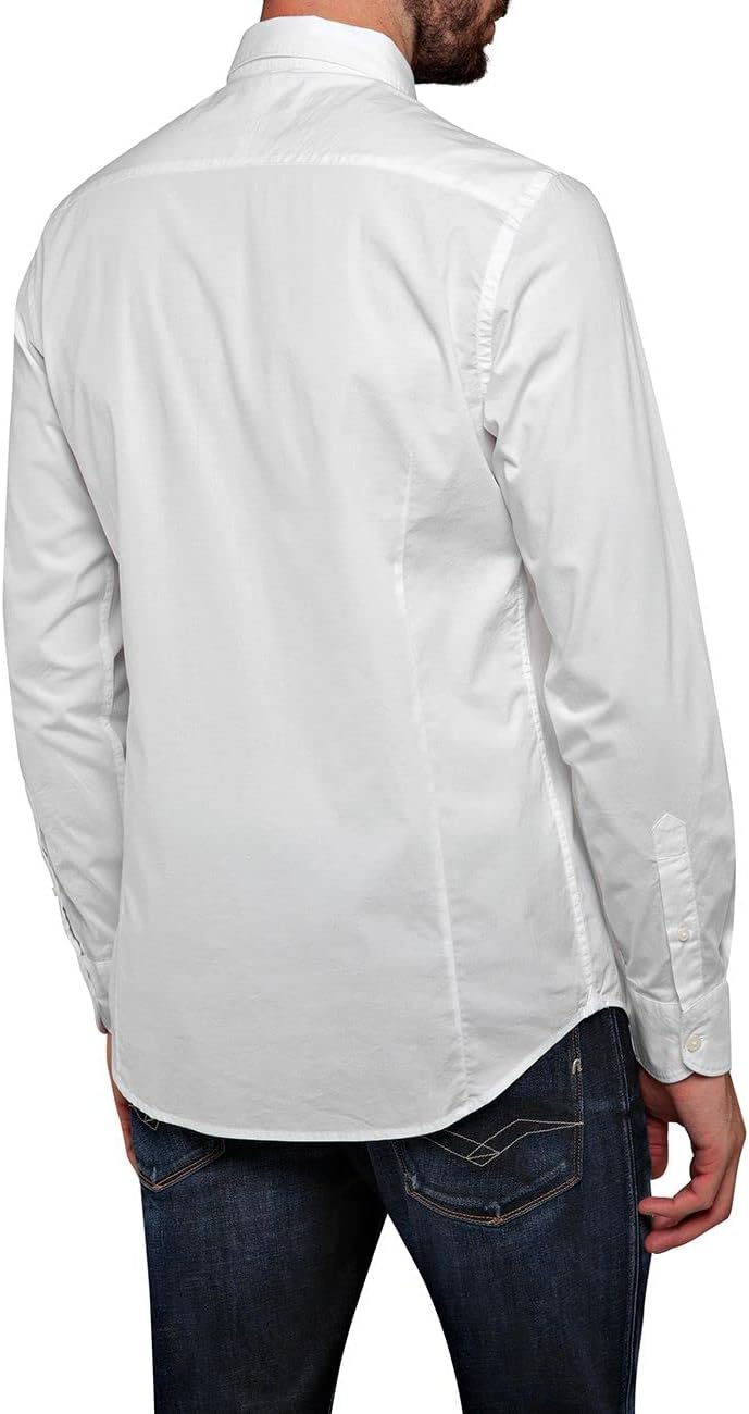 Replay Herren Hemd Langarm mit Stretch S White 001, S White 001