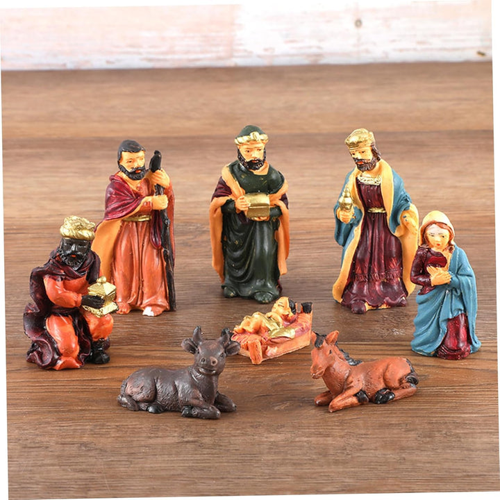 8pcs/festgelegte Weihnachtskrippe Sets Harzgeborene Set mit Jesuskind und Tieren realistische Krippe