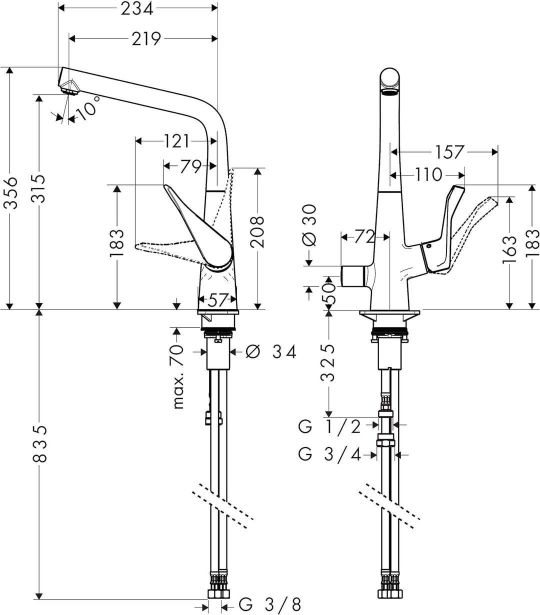 hansgrohe Metris Einhebel-Küchenarmatur, Komfort-Höhe 320mm mit Geräteabstellventil und Schwenkausla