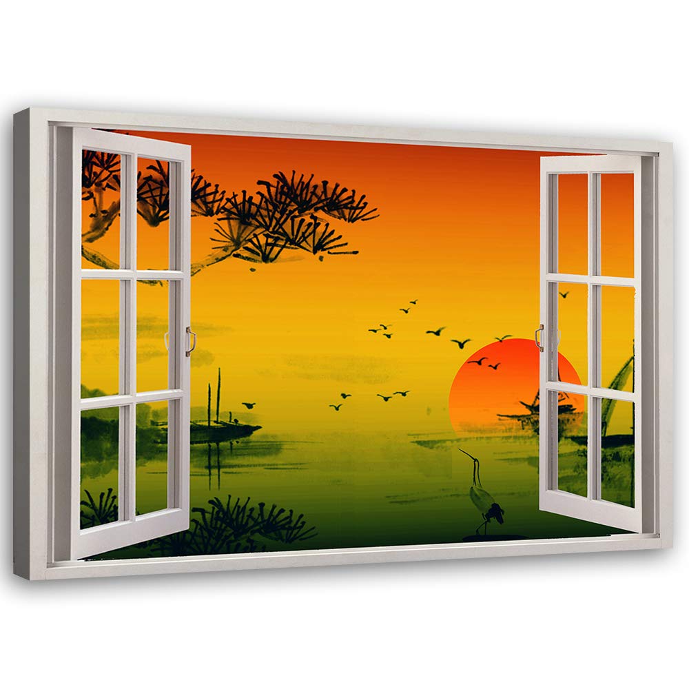 Leinwandbild XXL Sonnenuntergang Wandbild Kunst 3D Illusion Orange 120x80 cm Leinwandbild 120x80 cm