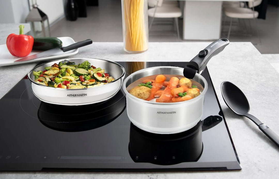 ARTHUR MARTIN Set 3 casseroles 16/18/20 cm + 1 poignée gris, Andere Small (3-pot set), Small (3-pot