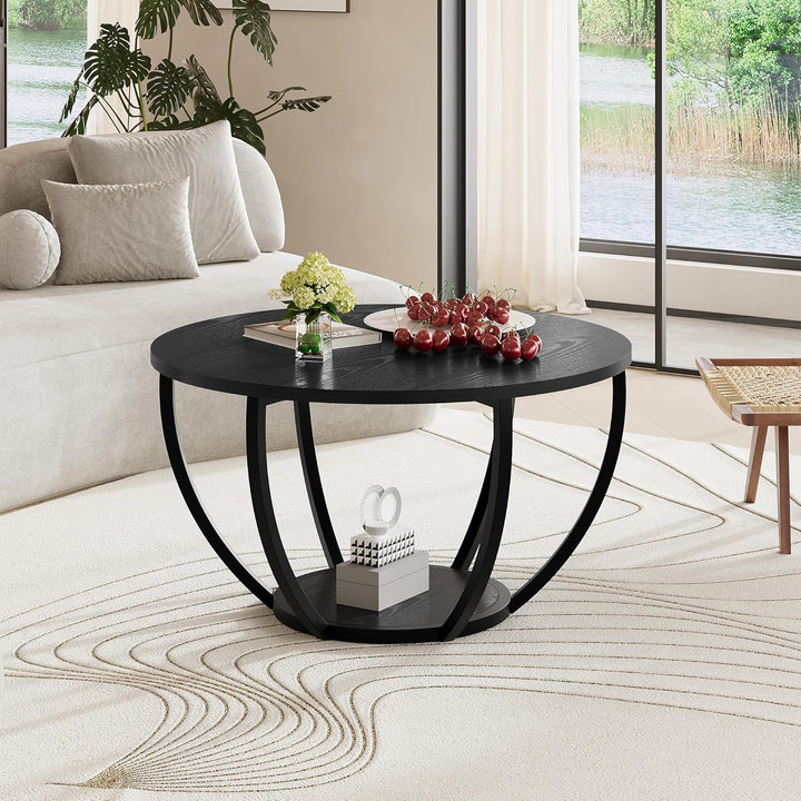 HOMERECOMMEND Round Coffee Table,Couchtisch Rund,2-Tier-Kreis couchtisch mit stauraum,Wohnzimmertisc
