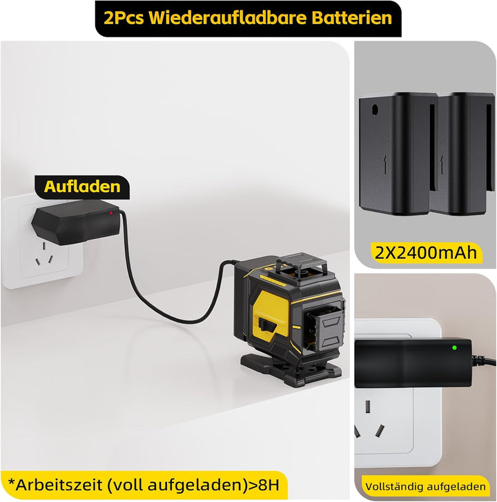 Kreuzlinienlaser Grün 16 Linien, 4 x 360 °Laser Wasserwaage Selbstnivellierend, Linienlaser kreuzlas