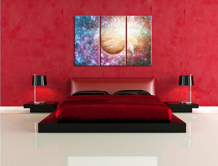 Pixxprint Planet Jupiter im Universum Kunst Pinsel Effekt als Leinwandbild/Grösse: 3 Teilig (120x80