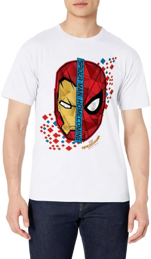 Mens Marvel Spider-Man Homecoming Iron Man Face Split T-Shirt C1 2XL Dark Heather