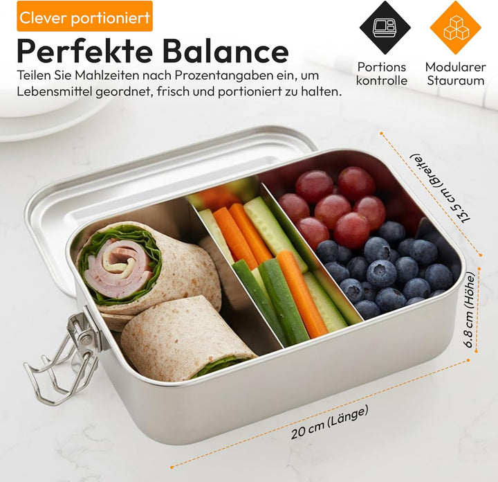Dimono® Lunchbox Brotdose 1400ml Auslaufsichere Bento-Box Brotzeit-Dose aus Edelstahl; Wasserdichte