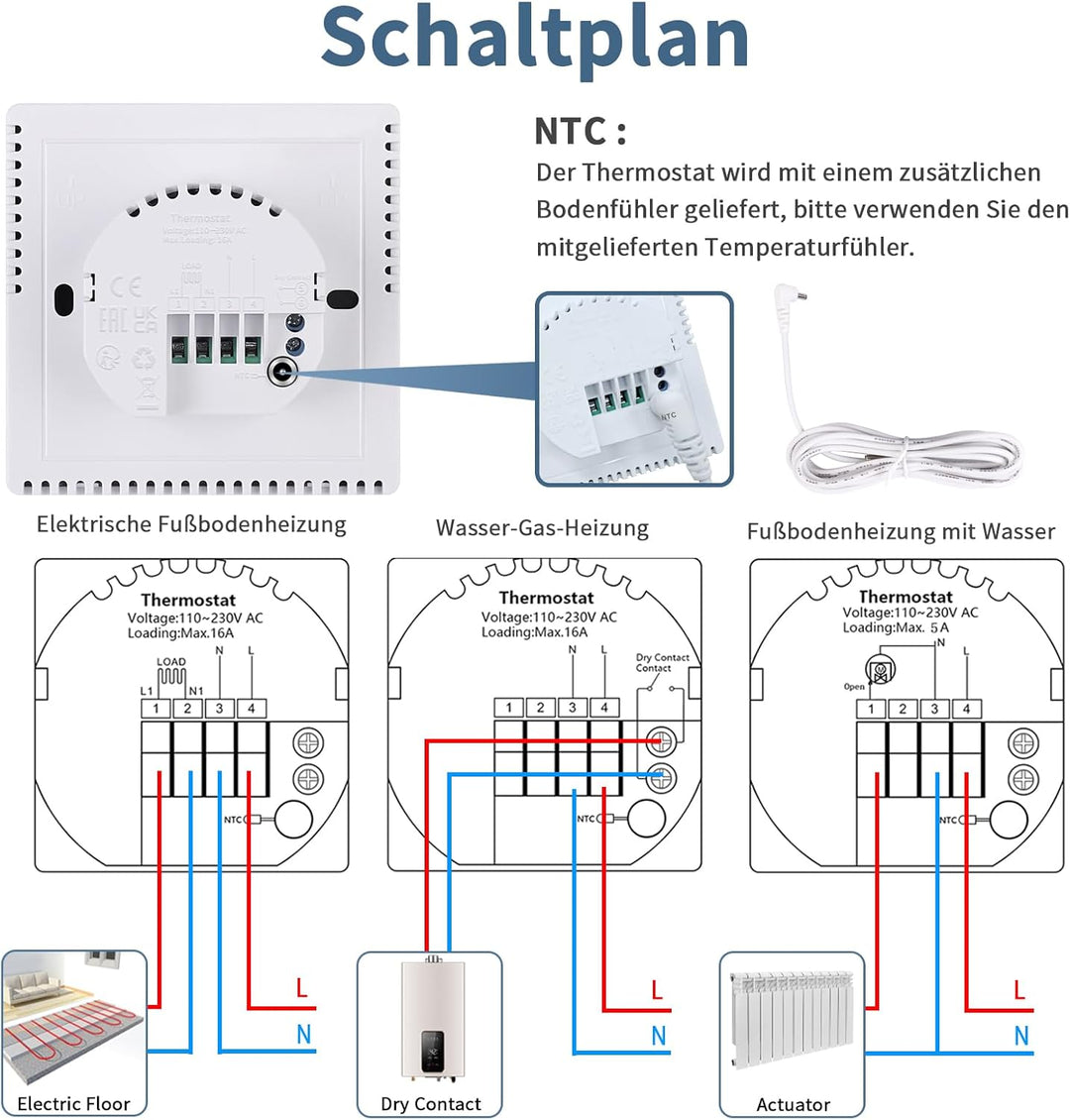 CNBINGO Smart Thermostat Unterputz Boiler WLAN Heizungsthermostat Raumthermostat WLAN Digital Raumth