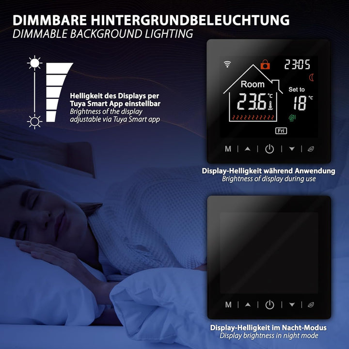 Mi-Heat M2 digital Thermostat WLAN & Bluetooth schwarz - Fussbodenheizung, Wasser und Elektro Fussbo