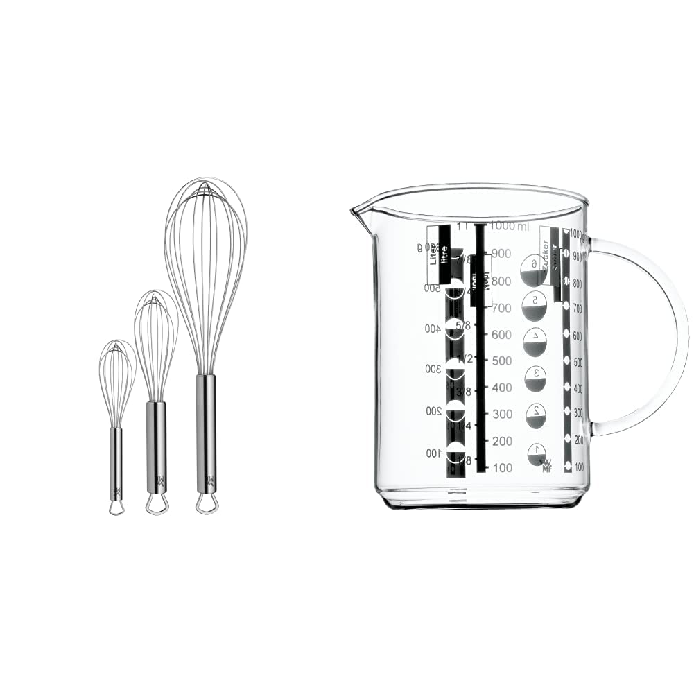 WMF Profi Plus Schneebesen Set 3-teilig, Cromargan Edelstahl teilmattiert &amp; Gourmet Glas Messbecher