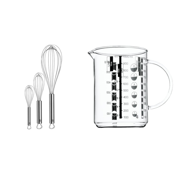 WMF Profi Plus Schneebesen Set 3-teilig, Cromargan Edelstahl teilmattiert &amp; Gourmet Glas Messbecher