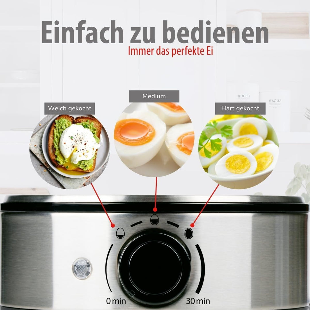 alpina Eierkocher 400W – Egg Cooker für 7 Eier – Eier Kocher mit Zeitschaltuhr und Messbecher – Edel