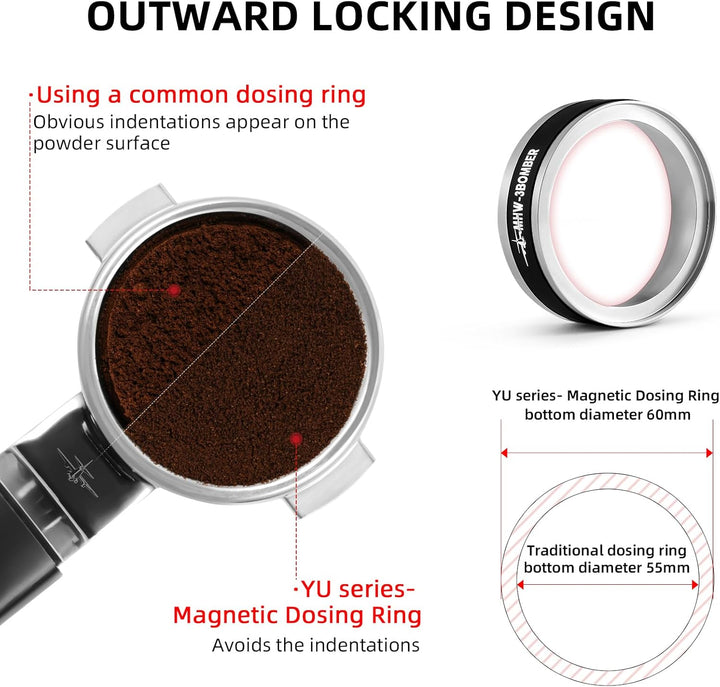 MHW-3BOMBER YU Series 58mm Dosing Funnel, Espressoring mit 36 Magneten, Aussennut-Design, Rutschfest